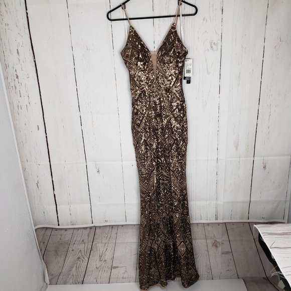 New Aqua Deco Sequin Evening Gown Prom Dress - Picture 2 of 8